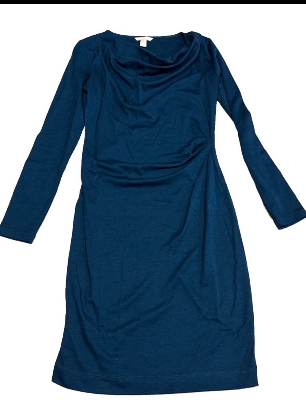Banana Republic Teal Wool Blend Ruched Cowl Neck Midi Dress Size M